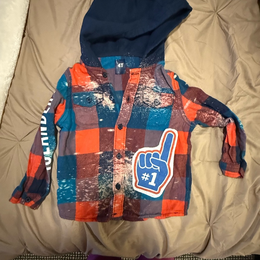 Kids Plaid Hoodie with Number One Patch